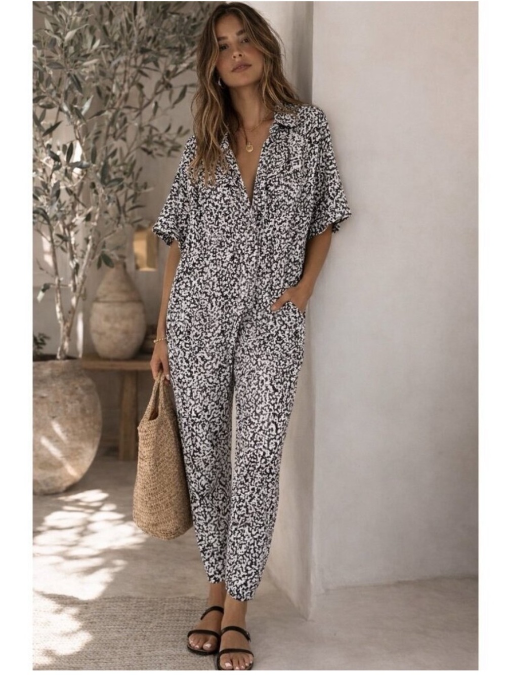 Pistola Women's Black & White Printed Jumpsuit